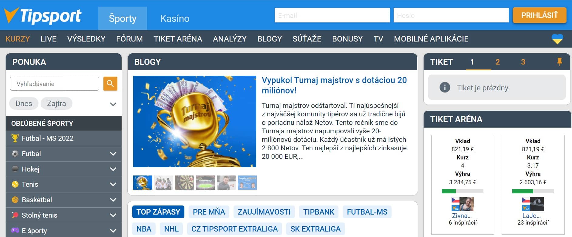 Tipsport kurzové stávky Tipsport SK